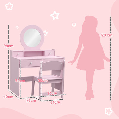 AIYAPLAY Kids Dressing Table Set Kids Make up Table with Stool and Mirror, Storage Drawers, Gift for Aged 3-8 