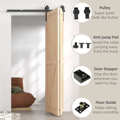 HOMCOM 4FT/122CM Bi-Folding Sliding Barn Door Hardware Track Kit, Heavy Duty Sliding Door Kit for 2 Doors with J Shape Hanger 