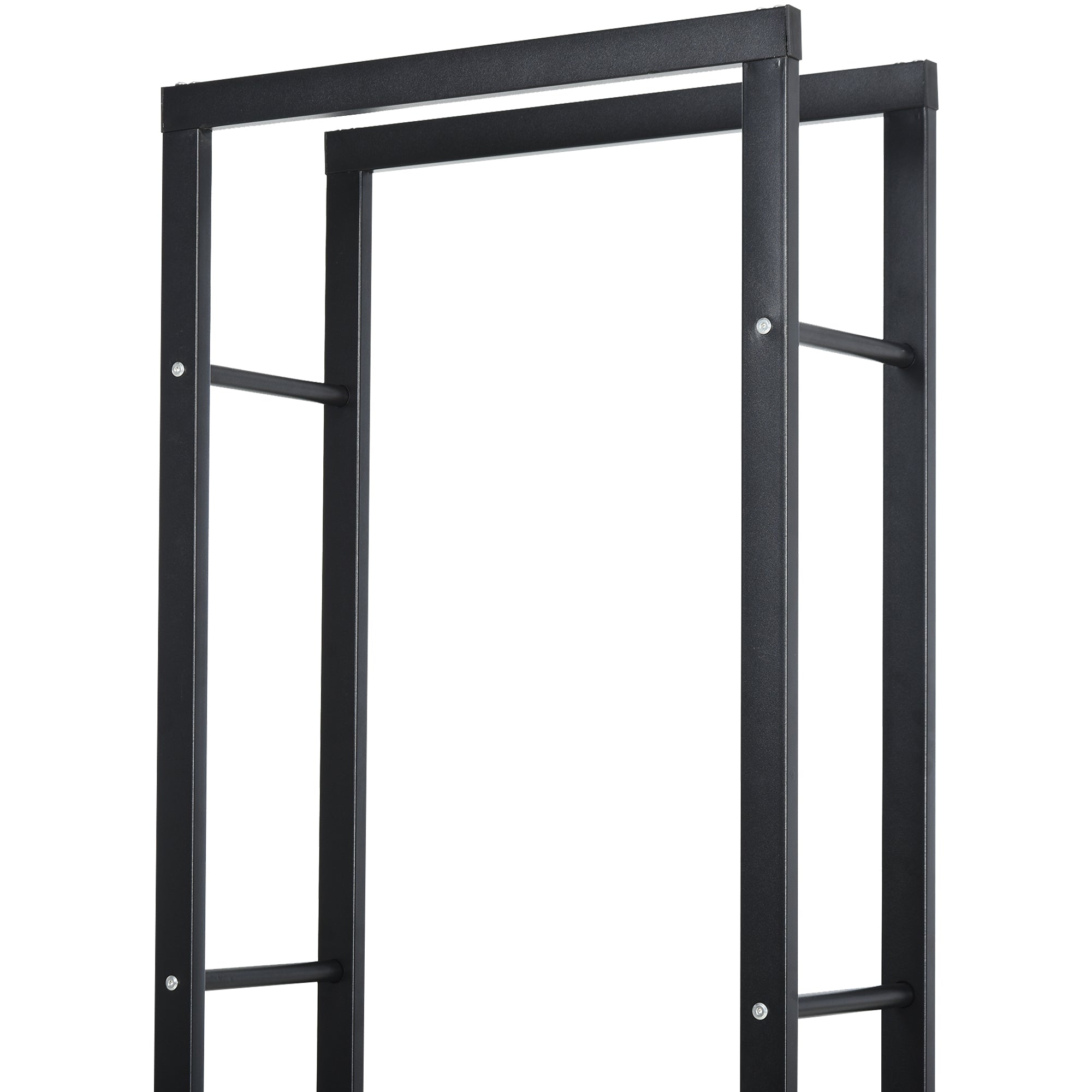 HOMCOM Metal Firewood Log Holder Tall Firewood Rack Indoor Outdoor Fireplace Wood Storage Shelf with Side Rails, Rust-Resistant, Black, 40W x 25D x 150H cm 