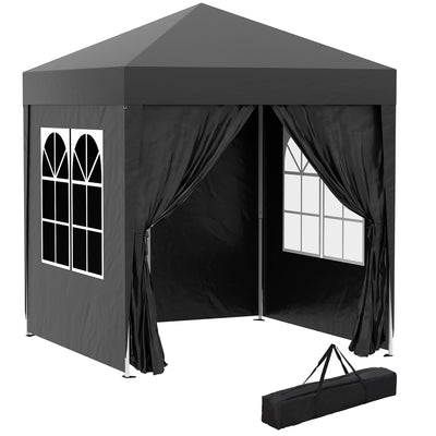 Outsunny 2 x 2 m Garden Pop Up Gazebo, Wedding Party Tent Marquee, Water Resistant Awning Canopy with Sidewalls, Windows, Carry Bag, Black 