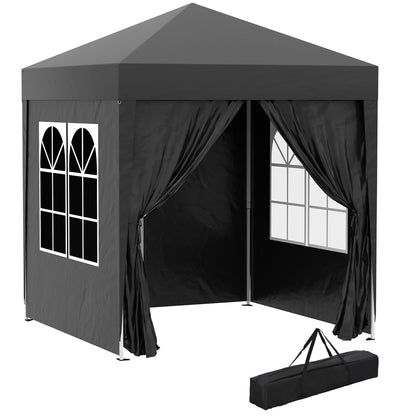Outsunny 2 x 2 m Garden Pop Up Gazebo, Wedding Party Tent Marquee, Water Resistant Awning Canopy with Sidewalls, Windows, Carry Bag, Black 