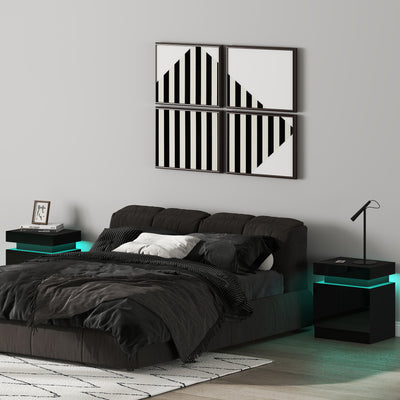 HOMCOM High Gloss Front Bedside Tables Set of 2, Nightstands with RGB LED Light and 2 Drawers, Chest of Drawers for Bedroom, Living Room, Black 