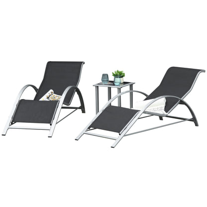Outsunny 3 Pieces Sun Lounger Chair Set, Metal Frame Garden Outdoor Sunbathing Chair with Side Table and Armrest, Black 