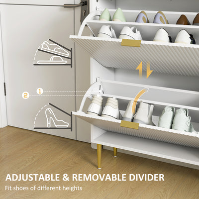 HOMCOM Narrow Shoe Cabinet with 4 Flip Drawers - White 