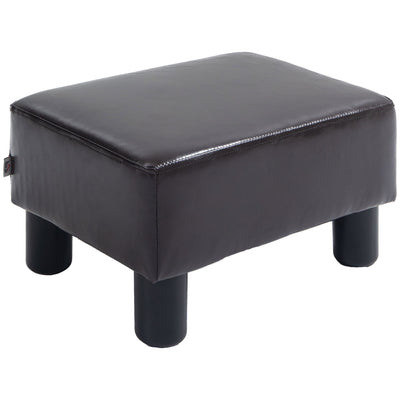HOMCOM PU Leather Footstool Ottoman Cube with 4 Plastic Legs, Brown 