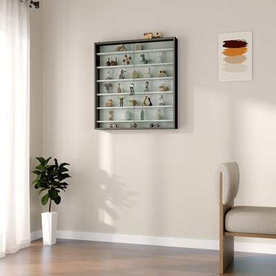 HOMCOM Six Shelf Display Cabinet, with Glass Doors - Black and White 