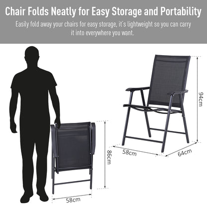 Outsunny Steel Frame Set of 2 Foldable Outdoor Garden Chairs Black 