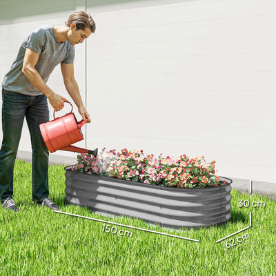 Outsunny Galvanised Raised Garden Bed, Metal Planter Box with Safety Edging, for Flowers, Herbs, Succulents, Silver 