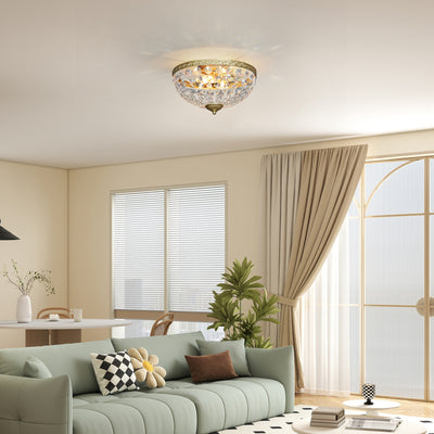 HOMCOM Crystal Chandelier Ceiling Light with 168 Octagonal Beads, Vintage 2-Light Flush Mount Ceiling Light for Living Room, Bedroom, Hallway, Dining Room, Gold Tone 