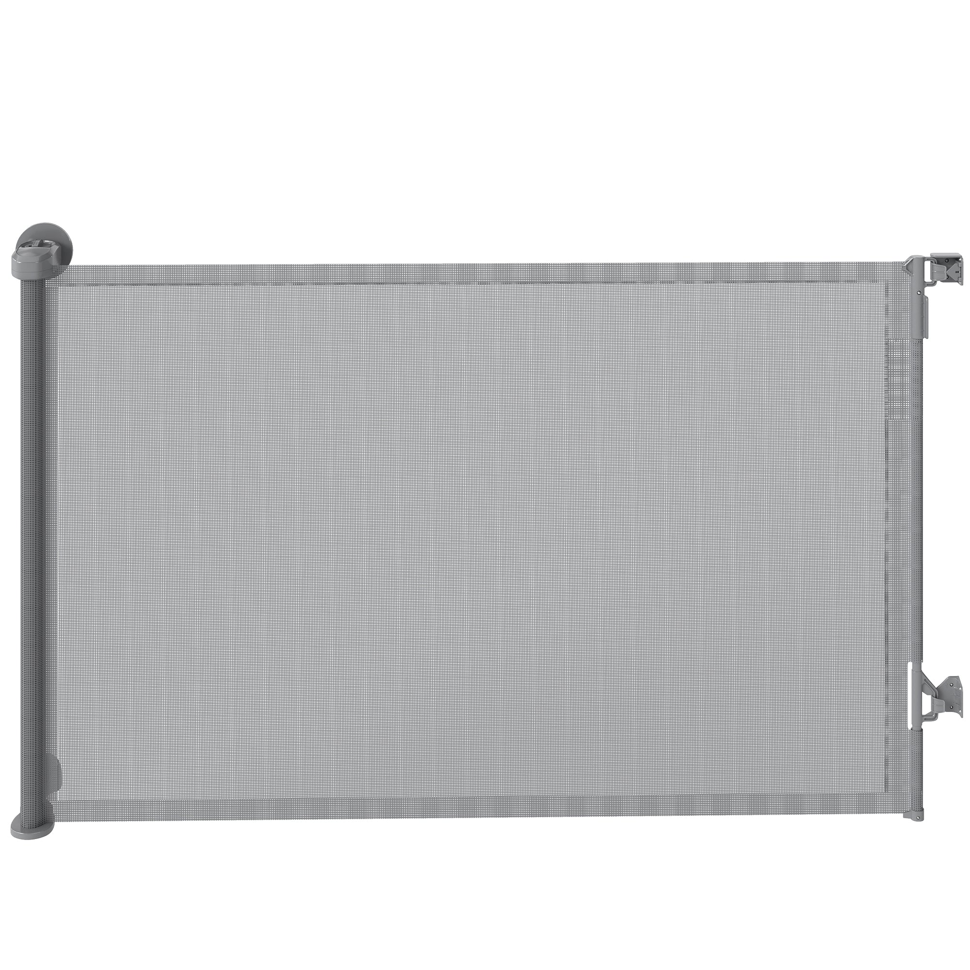 PawHut Retractable Dog Gate, Extends to 140 cm Wide & 93 cm Tall, Mesh Pet Gate with Single Hand Operation, for Stairs Doorways 