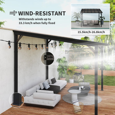 Outsunny 3 x 3(m) Metal Pergola with UPF 50+ and Waterproof Polycarbonate Roof, Wall-Mounted or Free Standing Garden Gazebo, Wind-resistant Outdoor Sun Shade, Dark Grey 