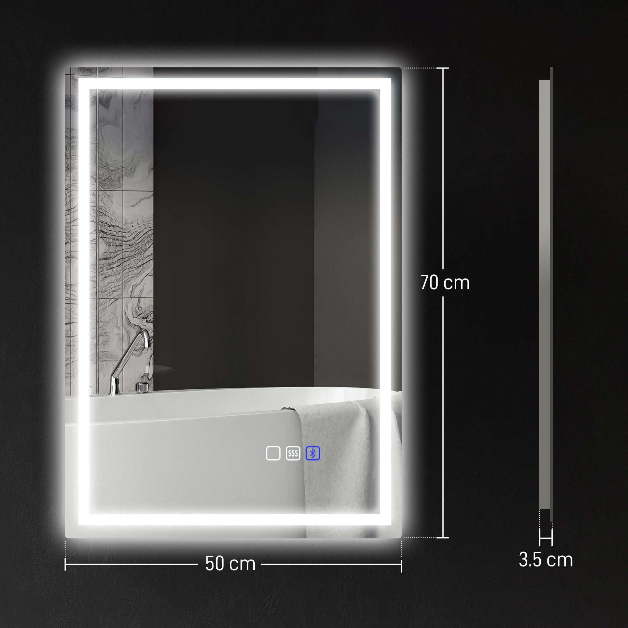 HOMCOM 60 x 80 cm Anti-Fog LED Bathroom Mirror, with Bluetooth - Silver Tone