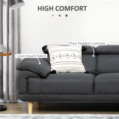 HOMCOM 3 Seater Corner Sofas for Living Room with Adjustable Headrest, Fabric L Shaped Sofa Settee, Couch, Dark Grey 