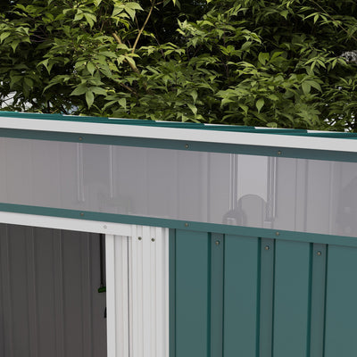 Outsunny 6.5 x 4FT Galvanised Metal Shed with Foundation Kit, Lockable Tool Garden Shed with Double Sliding Doors, Vents, Green 