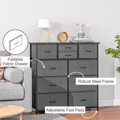 HOMCOM Bedroom Chest of Drawers, 10 Drawer Dresser with Foldable Fabric Drawers and Steel Frame, Black 