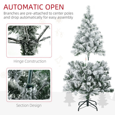 HOMCOM 4.5' Artificial Snow Christmas Trees with Frosted Branches, Warm White or Colourful LED Lights, Steel Base 