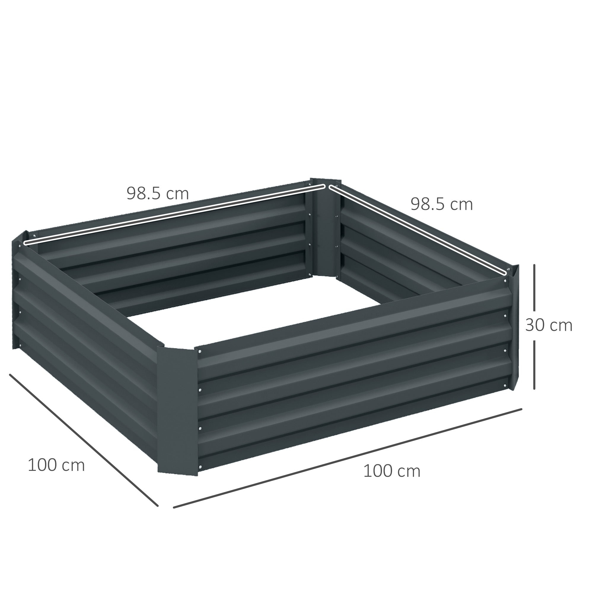 Outsunny Set of 2 291L Raised Garden Bed, Elevated Galvanised Planter Box for Flowers, Herbs, 100x100x30cm, Dark Grey 