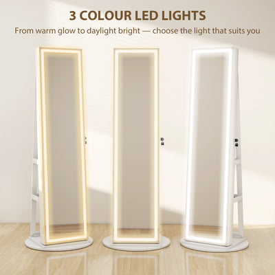 HOMCOM Storage Jewellery Cabinet, with Mirror and Lights - White 