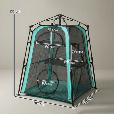 PawHut Cat Tent, 3-Tier Portable Pet Tent for Indoor Outdoor, Cat House with Multi-Door, Carry Bag, Breathable Mesh 