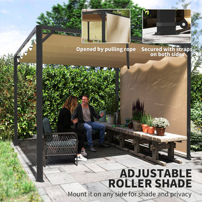 Outsunny 3 x 3m Aluminium Pergola, with Retractable Roof and Wall - Khaki 