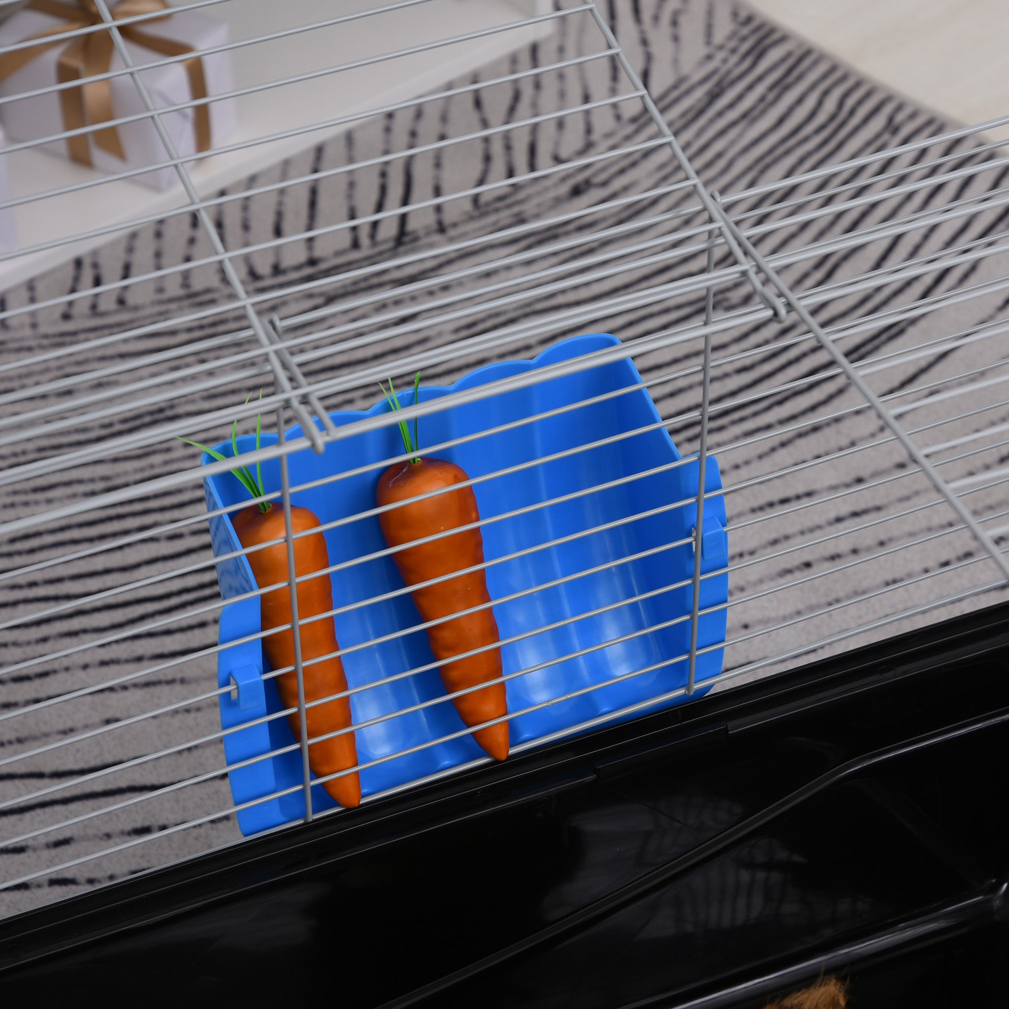 PawHut Small Animal Cage Rabbit Guinea Pigs Chinchillas Cage w/ Wheels Water Bottle Food Dish Platform Ramp 119 x 59 x 50 cm Black 