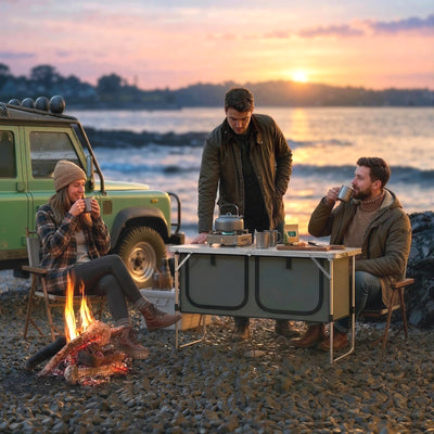 Outsunny Camping Cupboards Folding Portable Aluminium Camp Cook Station with Storage Cupboard for Outdoor BBQ 