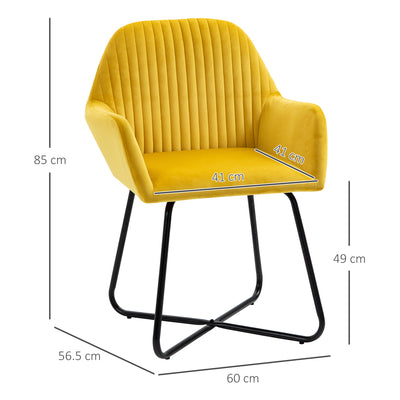 HOMCOM Velvet-Feel Plisse Back Accent Chair - Yellow 