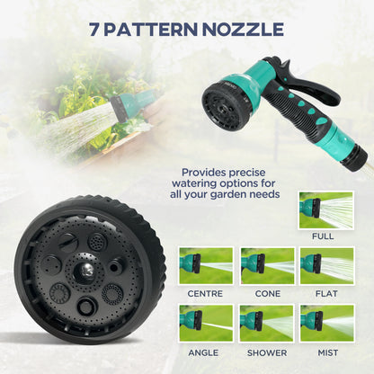 Outsunny Retractable Hose Reel Wall Mounted, 20+2m Garden Hose Pipe Reel with Lock, Auto Rewind, 7 in 1 Spray Nozzle, Includes Wall Fixings, 180\'c2\'b0 Swivel, Outdoor Watering, Light Grey