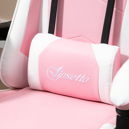 Vinsetto Pink Computer Gaming Chair, Desk Chair with 135\'c2\'b0 Reclining Back and Retractable Footrest, Adjustable PU Leather Lumbar Support and Headrest, Steel Base for Adults, Girls
