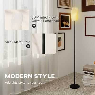 HOMCOM Floor Lamp for Living Room, 3D Printed Modern Standing Lamp with Flowing Curved Shade & Foot Switch, Minimalist Tall Pole Lampshade for Bedroom, Office, E27 Holder without Bulb (25W Max), White 