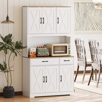 HOMCOM 175 cm Tall Kitchen Pantry Cabinet with Microwave Stand, Freestanding Pantry Cupboard, White 