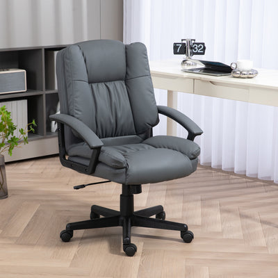 HOMCOM Office Chair, Computer Desk Chair, Mid Back Executive Chair with Adjustable Height and Swivel Rolling Wheels for Home Study, Dark Grey 