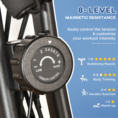 HOMCOM 2-in-1 Folding Exercise Bike with 8-Level Magnetic Resistance, Arm Resistance Band, Pulse Sensor, Black 