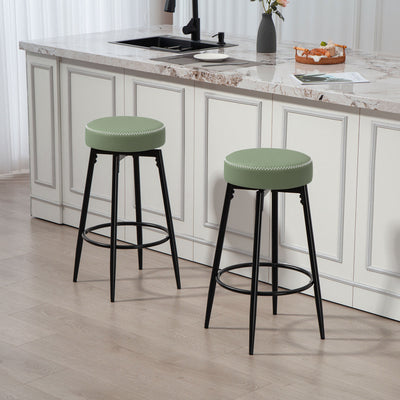 HOMCOM Set of Two Faux Leather Bar Stools - Green/Black 