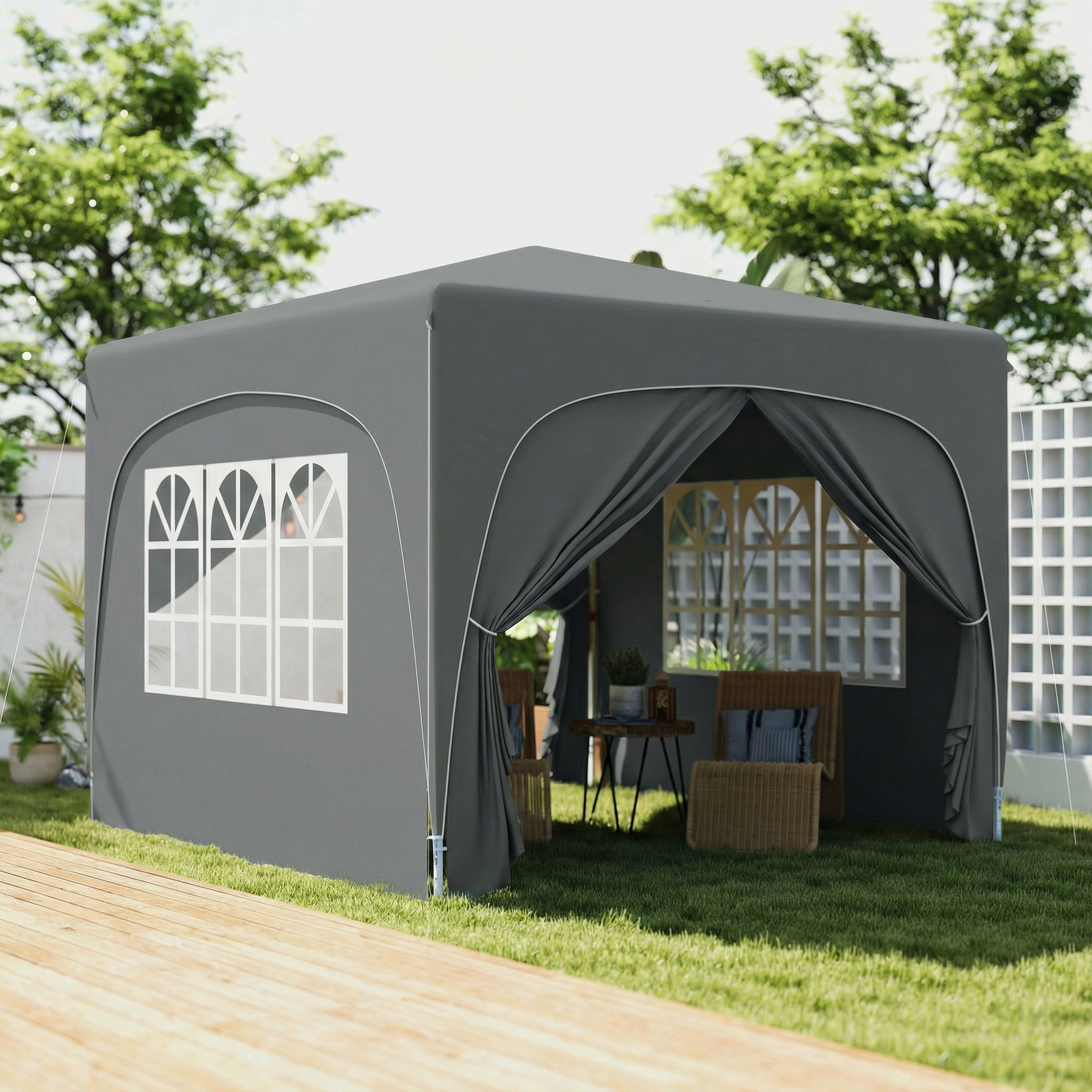 Outsunny 3 x 3m Pop-Up Gazebo Shelter, with Accessories - Dark Grey 