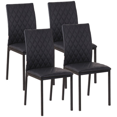 HOMCOM Modern Dining Chairs Upholstered Faux Leather Accent Chairs with Metal Legs for Kitchen, Set of 4, Black 