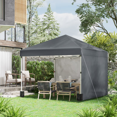 Outsunny 3 x 3 (M) Pop Up Gazebo, UPF 30+ with 2 Sidewalls, Leg Weight Bags and Wheeled Bag, Height Adjustable Party Tent Event Shelter for Garden, Patio, Dark Grey 