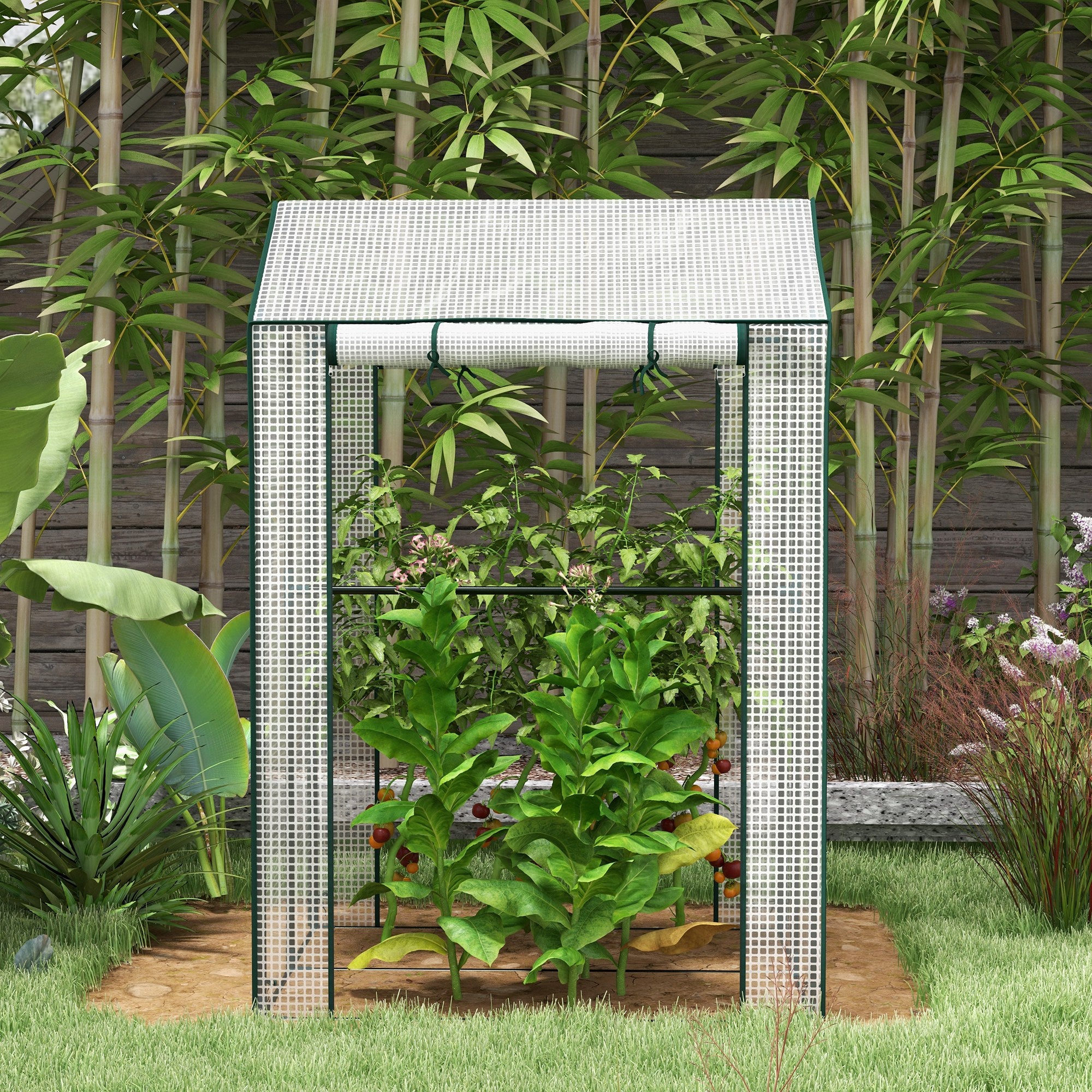Outsunny Green House, Mini Greenhouse with 2 Roll-up Doors, Vent Holes and Reinforced Cover, 100 x 80 x 150cm 