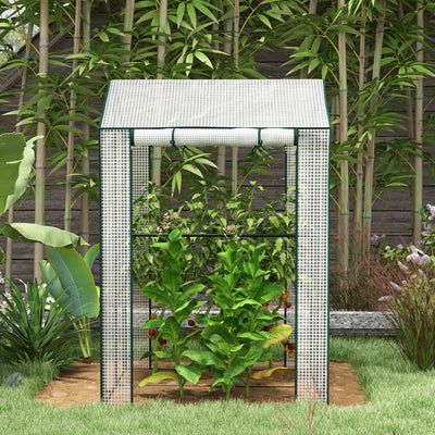 Outsunny Green House, Mini Greenhouse with 2 Roll-up Doors, Vent Holes and Reinforced Cover, 100 x 80 x 150cm 