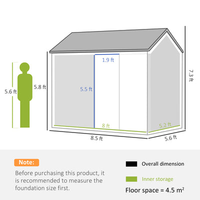 Outsunny 8 x 6 ft Galvanised Garden Shed, Outsoor Metal Storage Shed with Double Doors Window Air Vents for Patio, Lawn, Grey 