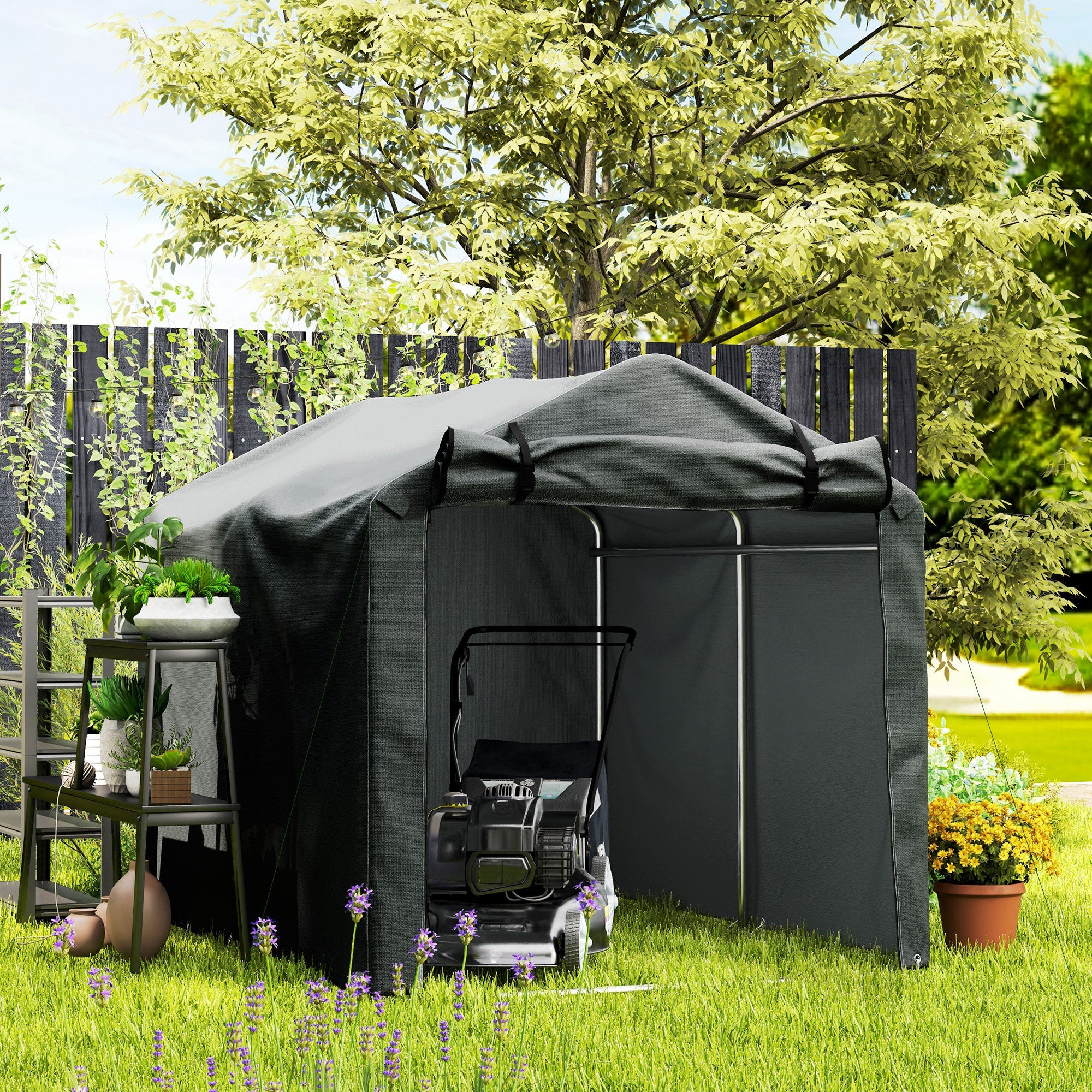 Outsunny 2.2 x 1.6 m Garden Storage Tent, Waterproof Anti-UV Bike Tent with Roll-up Zipper Door, Galvanised Outdoor Storage Shelter Carport for Bike, Motorbike, Garden Tools, Dark Grey 