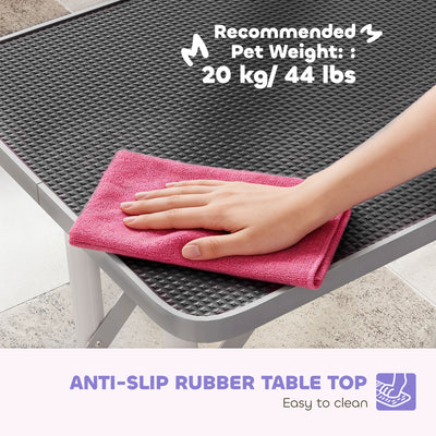 PawHut 32" Foldable Dog Grooming Table Pet Drying Beauty Table Adjustable Fixed Arm Rubber Top, Black 