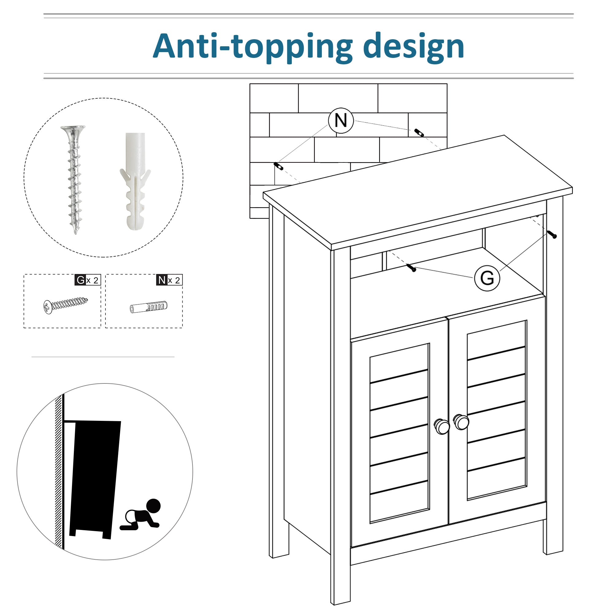 kleankin Bathroom Floor Cabinet, Free Standing Cupboard with Double Doors and Adjustable Shelf for Kitchen, Hallway, Living Room, Grey 