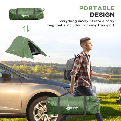 Outsunny Double Layer Camping Tent, 1-2 Man Backpacking Tent with Carry Bag, 2000mm Waterproof and Lightweight, Green 