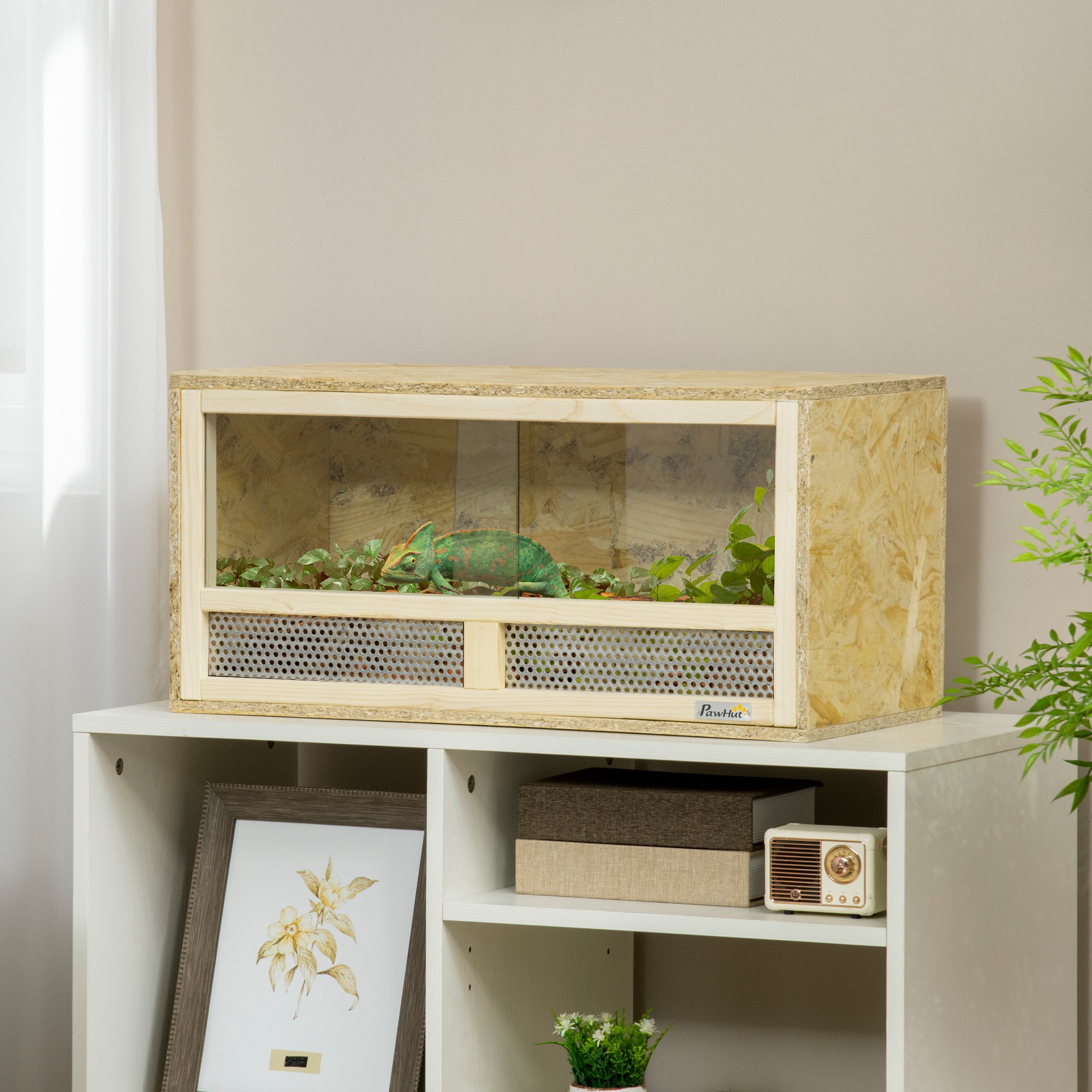 PawHut Reptile Terrarium Vivarium Habitat w/ Transparent Sliding Doors, Breathable Mesh, for Lizards, Horned Frogs, Snakes and Chameleons, 60 x 29.5 x 29.5cm 