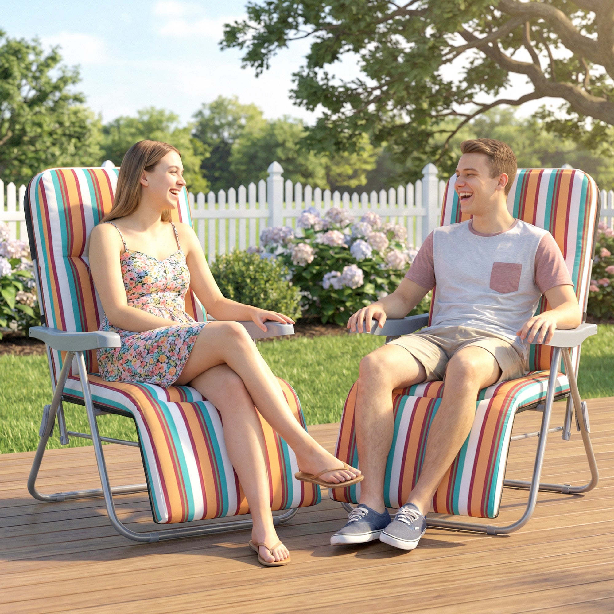 Outsunny Set of 2 Foldable Patio Sun Lounger with Adjustable Backrest and Cushion, Multicoloured 