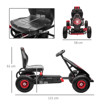 HOMCOM Kids Pedal Go Kart, with Adjustable Seat, Inflatable Tyres - Red 