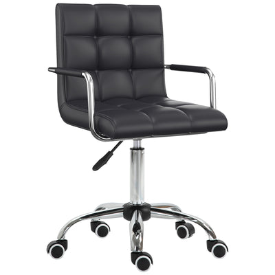Vinsetto Office Chair, Makeup Vanity Chair, Mid Back Computer Chair, PU Leather Swivel Study Chair with Adjustable Height, Armrest and Rolling Wheels, Black 