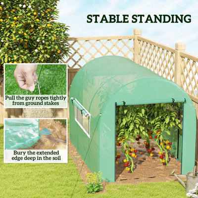 Outsunny 300 x 200cm Walk-In Polytunnel Greenhouse - Green 