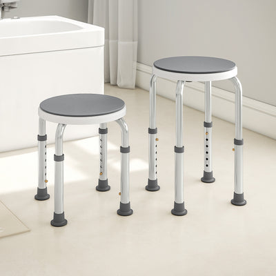 HOMCOM 360° Swivel Shower Chair, Height Adjustable Aluminium Shower Stool with Non-Slip Feet for Disabled, Elderly, Grey 
